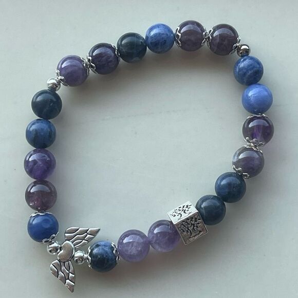 Amethyst sodalite Angel wings tree of life ONE NEW stretch bracelet beaded - Picture 4 of 11